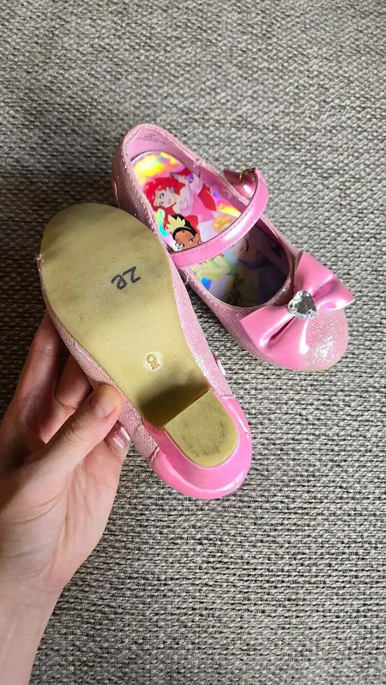 Disney Princess Pink Glitter Low Heel Dress Up Shoes with Bow Size 9
